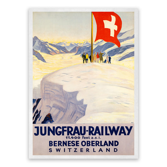 Bernese Oberland Switzerland Travel Poster, Vintage Style 1900s Swiss Jungfrau Railroad Tourism Advertisement Print