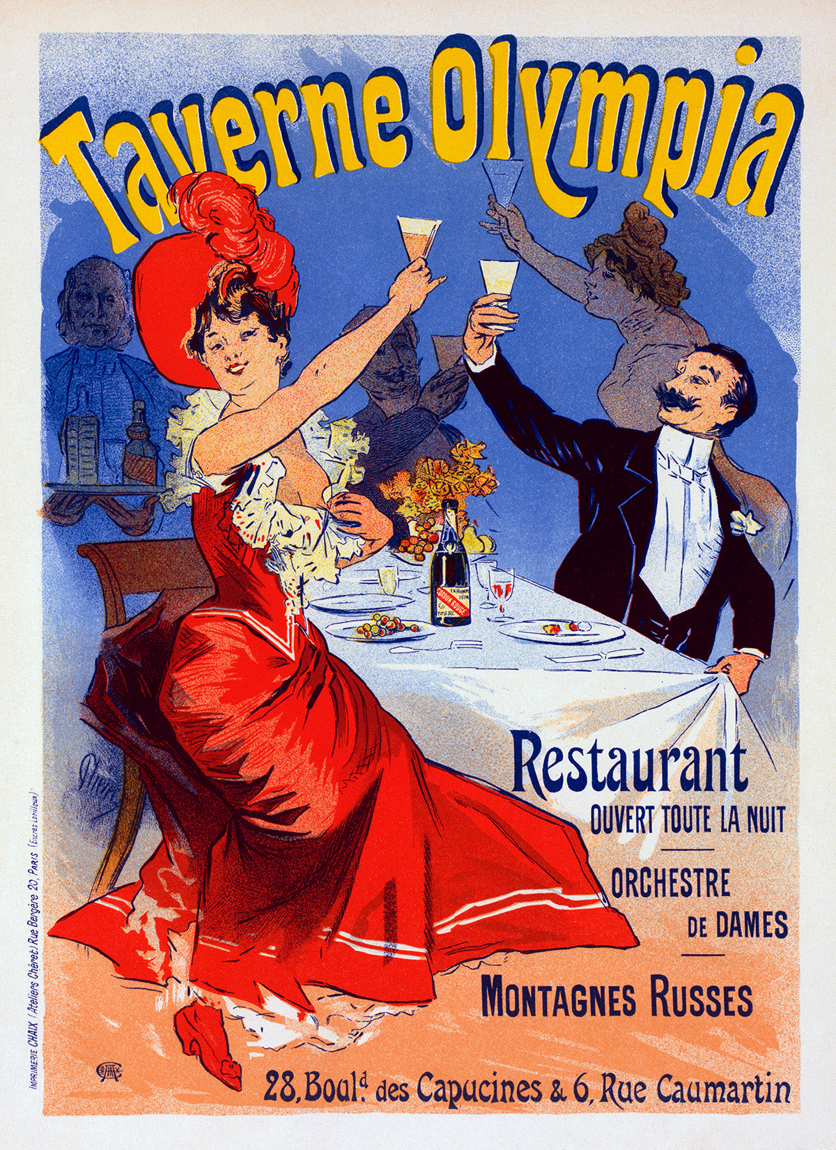 Taverne Olympia French Restaurant Advertisement Poster, Vintage Style Belle Epoque Jules Cheret Print