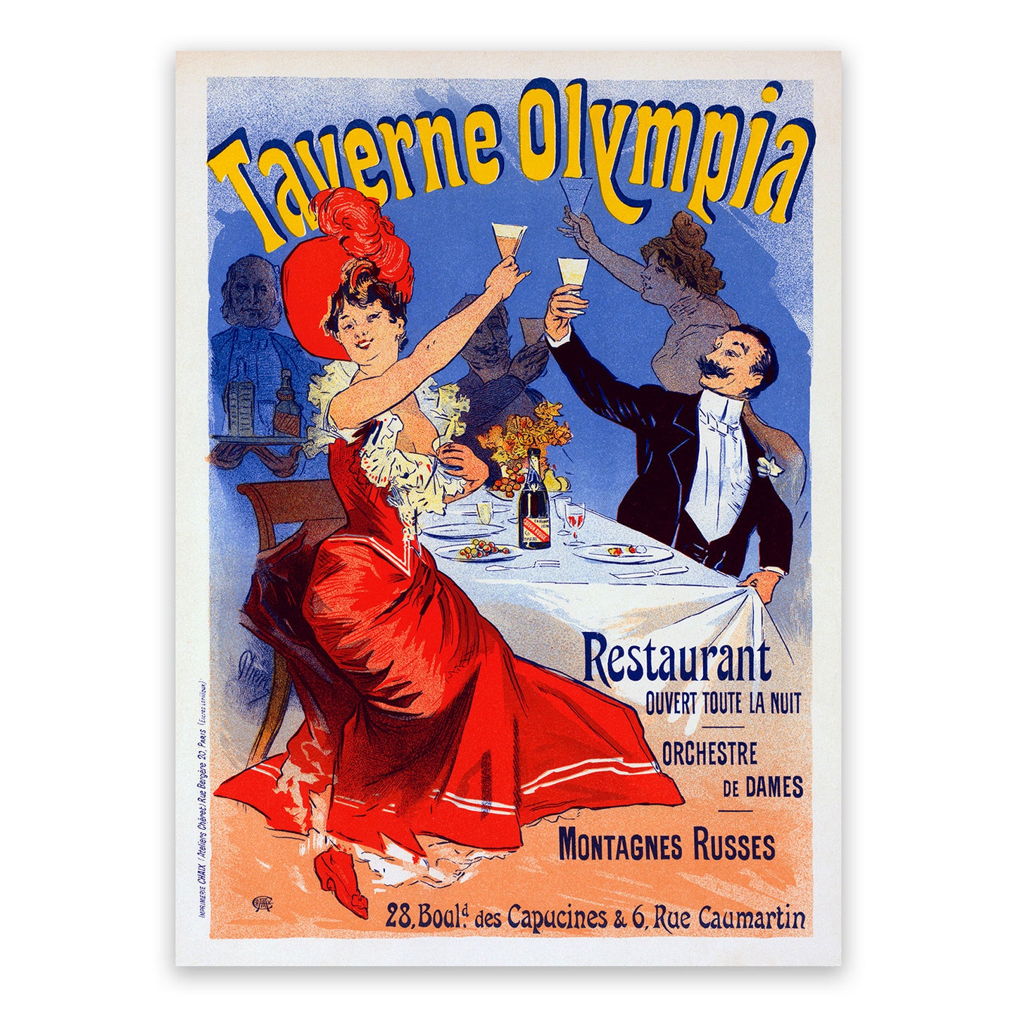 Taverne Olympia French Restaurant Advertisement Poster, Vintage Style Belle Epoque Jules Cheret Print