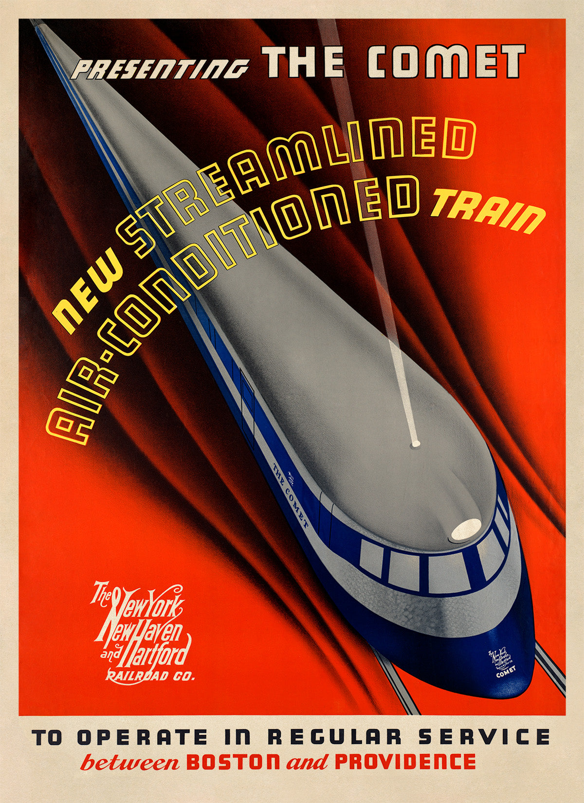 The Comet Train Travel Poster, Vintage Style 1930s New England Railroad Tourism Advertisement Print