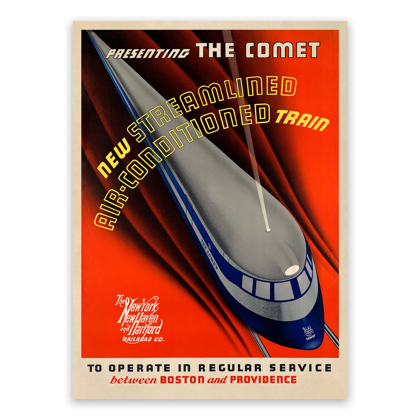 The Comet Train Travel Poster, Vintage Style 1930s New England Railroad Tourism Advertisement Print