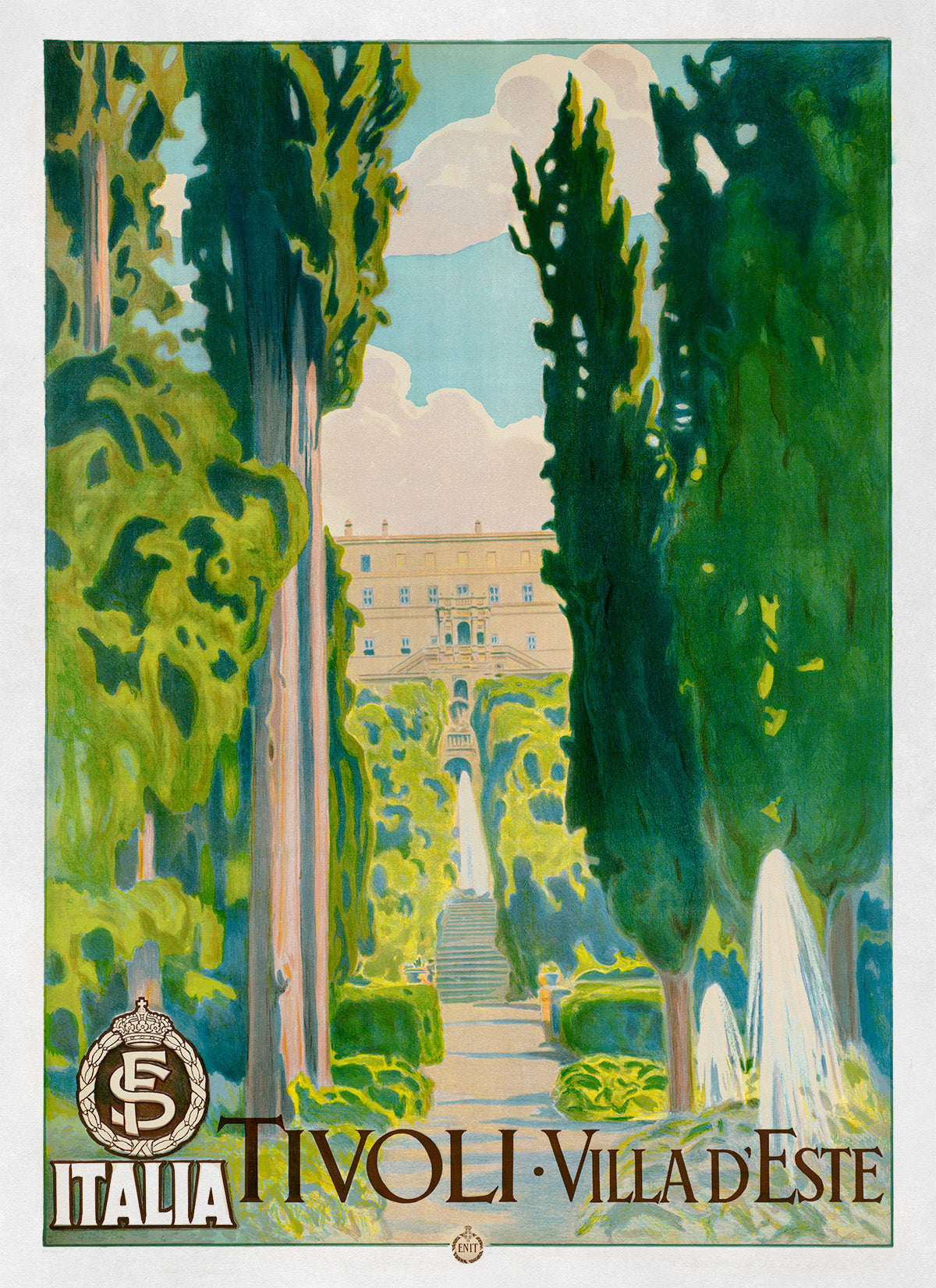 Tivoli Italy Travel Poster, Vintage Style 1900s Italian Tourism Advertisement Print