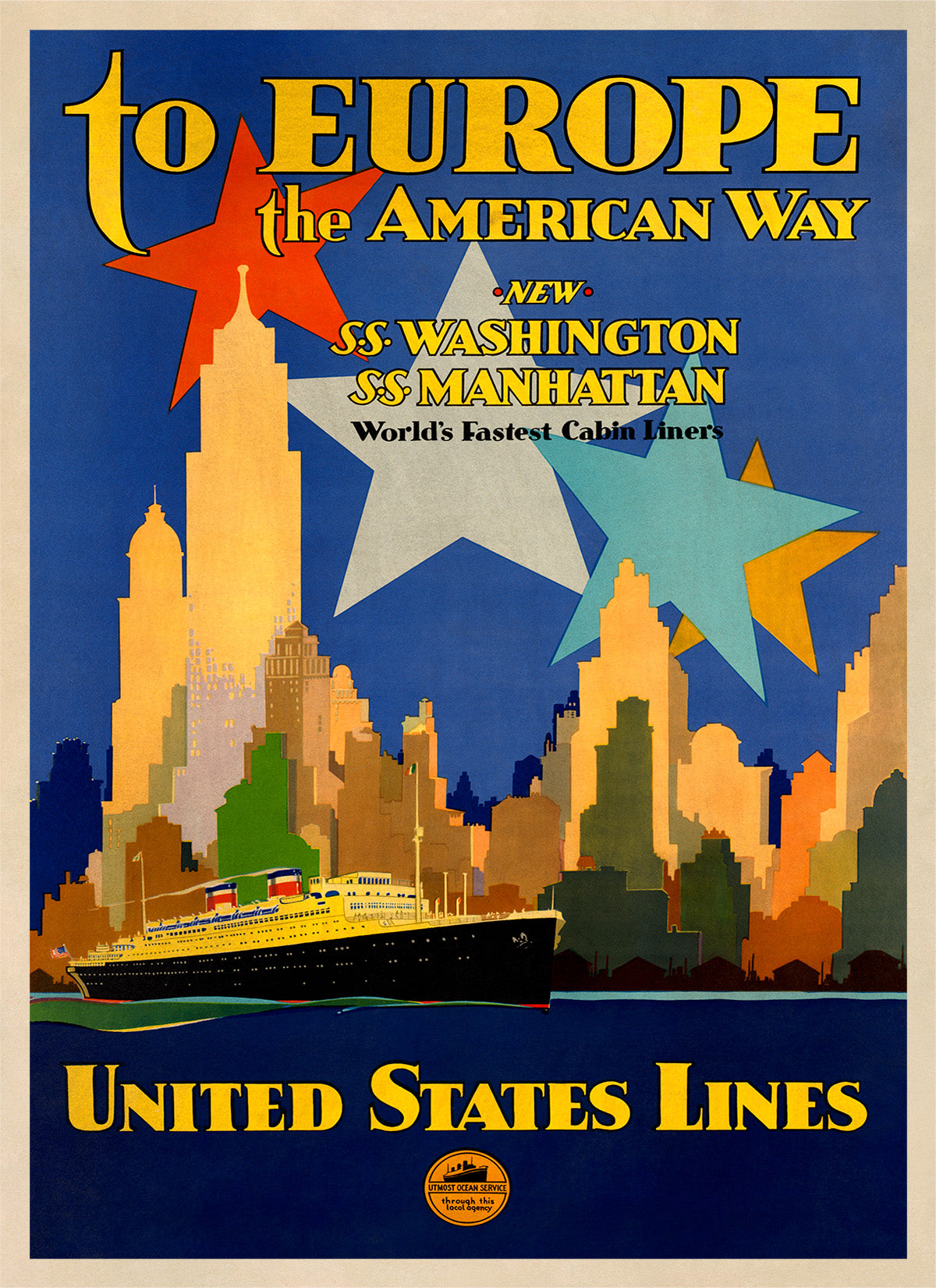 United States Cruise Ship Travel Poster, Vintage Style 1900s Cruise Line Travel Advertisement Print