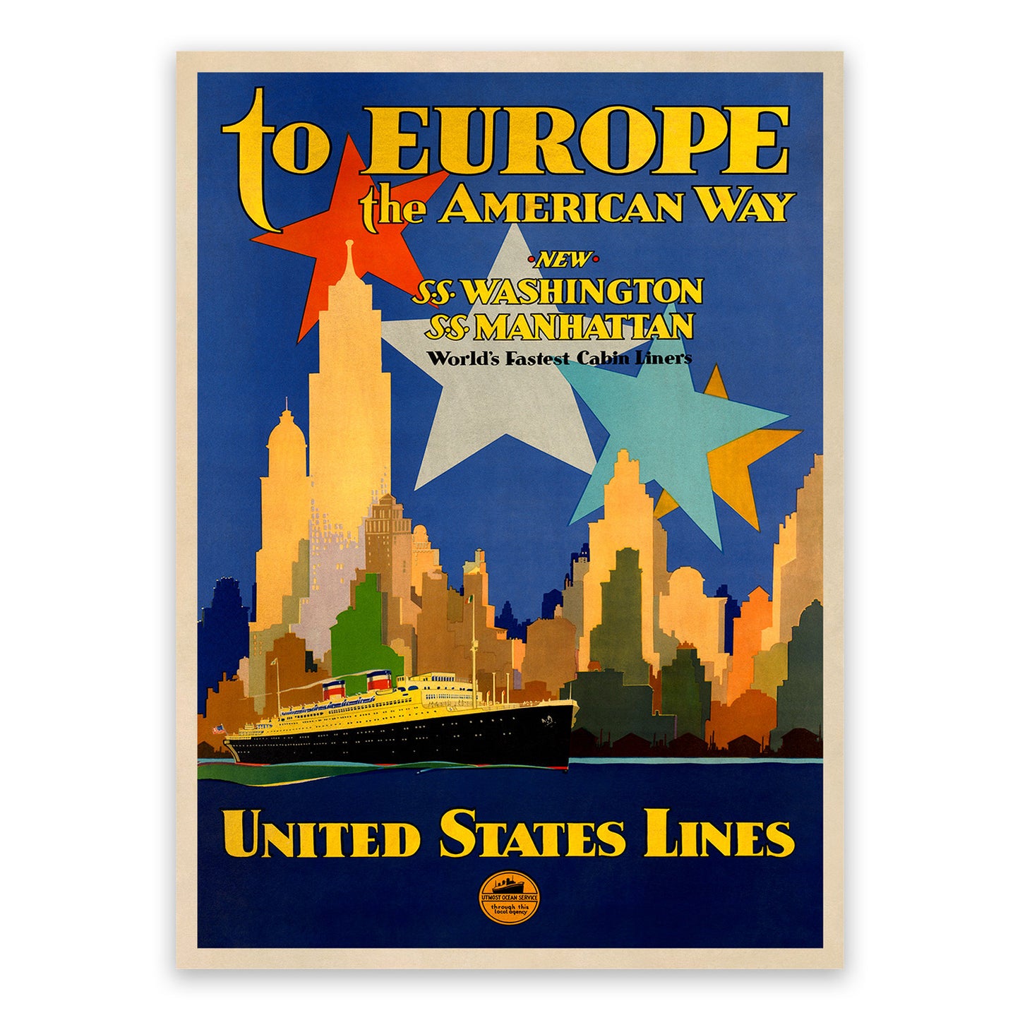 United States Cruise Ship Travel Poster, Vintage Style 1900s Cruise Line Travel Advertisement Print