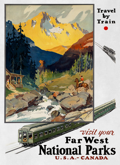 National Parks Train Travel Poster, Vintage Style 1900s Railroad Tourism Advertisement Print