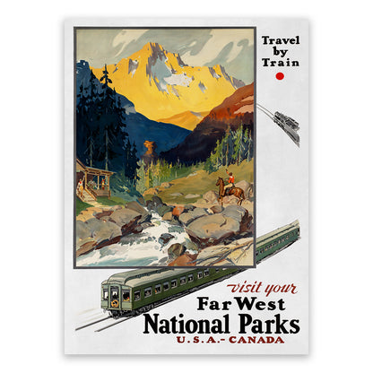 National Parks Train Travel Poster, Vintage Style 1900s Railroad Tourism Advertisement Print