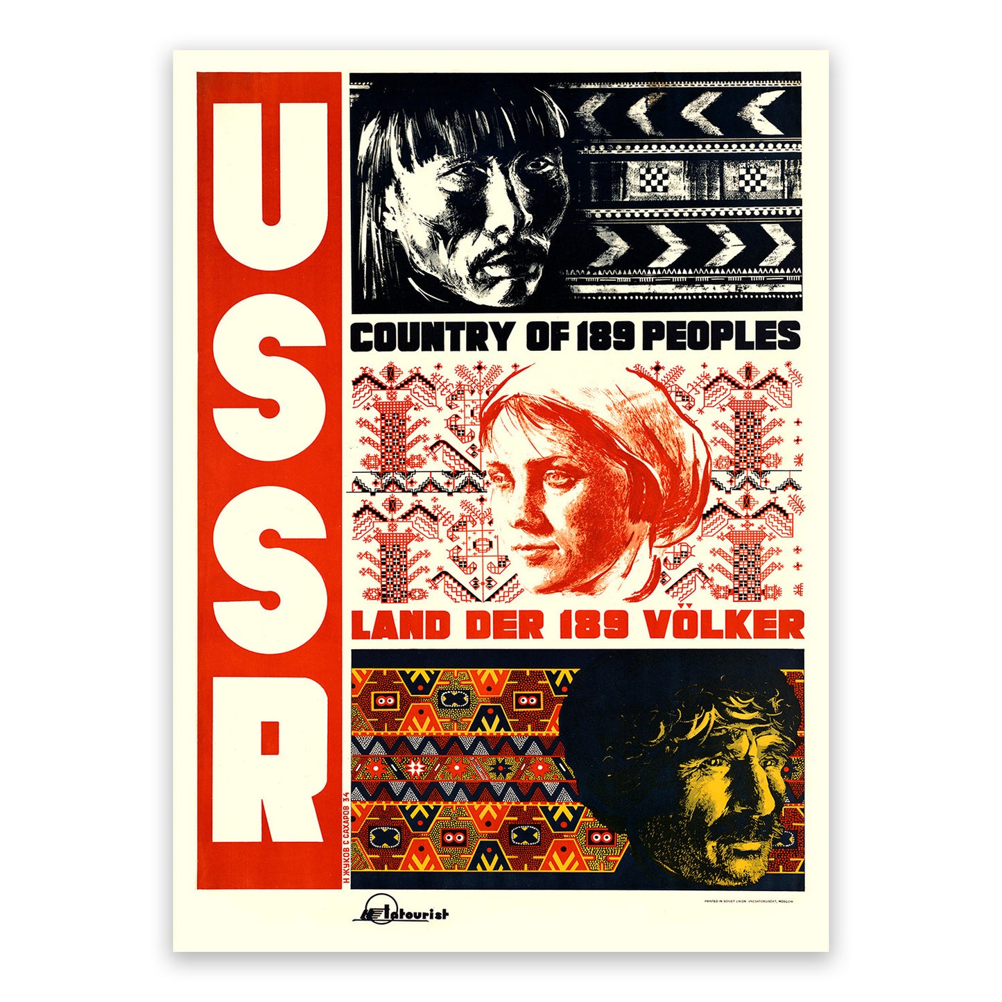 USSR Diversity Travel Poster, Vintage Style 1930s Soviet Union Tourism Advertisement Print