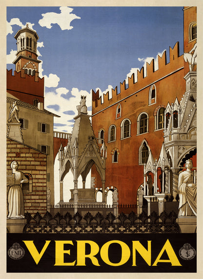 Verona Italy Travel Poster, Vintage Style 1930s Italian Tourism Advertisement Print