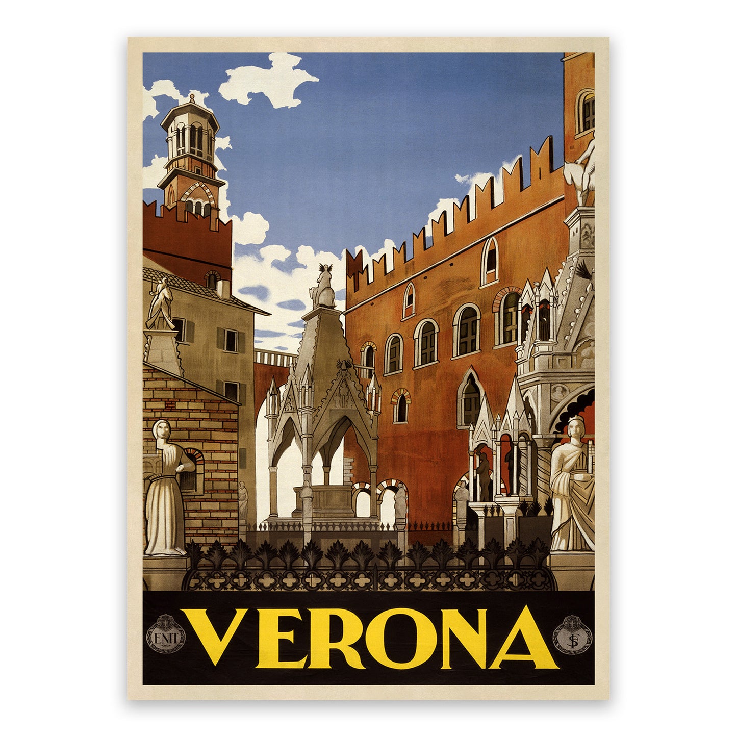 Verona Italy Travel Poster, Vintage Style 1930s Italian Tourism Advertisement Print