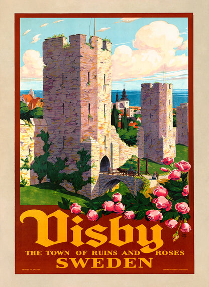 Visby Sweden Italy Travel Poster, Vintage Style 1900s Swedish Tourism Advertisement Print