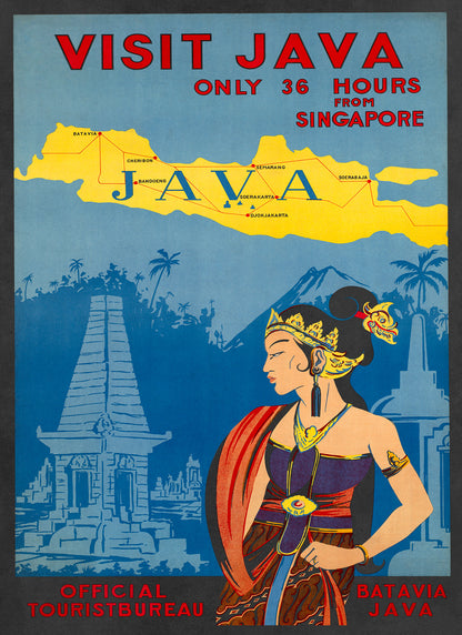 Java Indonesia Travel Poster, Vintage Style 1900s Indonesian Travel Advertisement Print