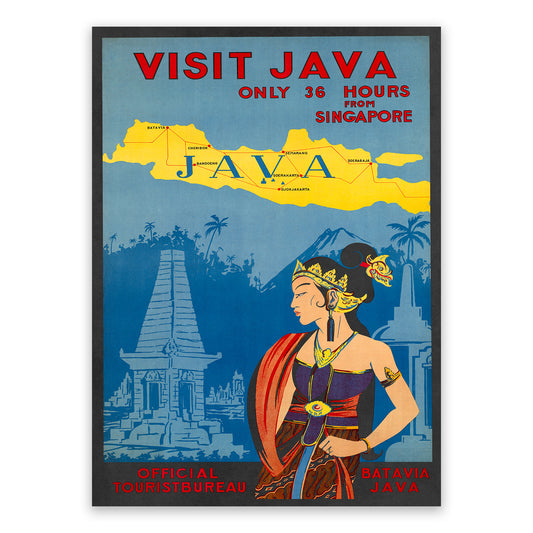 Java Indonesia Travel Poster, Vintage Style 1900s Indonesian Travel Advertisement Print