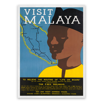 Visit Malaya Malaysia Travel Poster, Vintage Style 1900s Malaysian Travel Advertisement Print