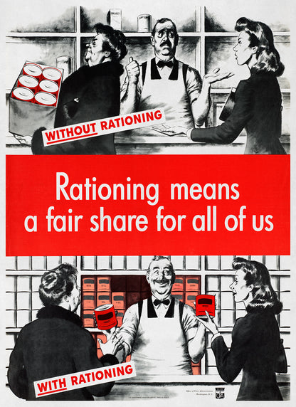 Patriotic Wartime Food Rationing Poster, Vintage Style 1940s World War II Print