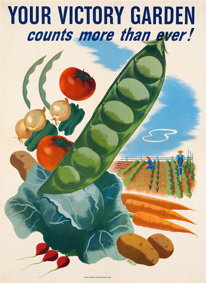 Victory Garden Patriotic Wartime Poster, Vintage Style 1940s World War 2 Print