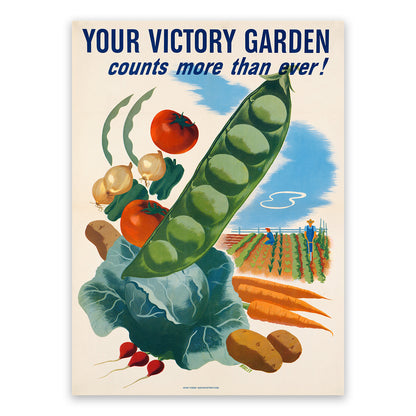 Victory Garden Patriotic Wartime Poster, Vintage Style 1940s World War 2 Print