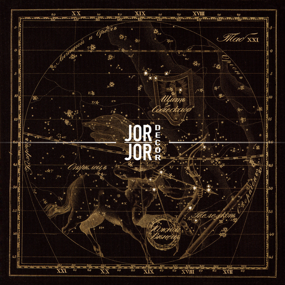 The image is a vintage-style map of the night sky, featuring various constellations and stars.