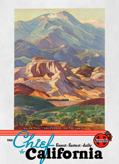 California Railway Travel Poster, Vintage Style 1900s Train Travel Advertisement Print