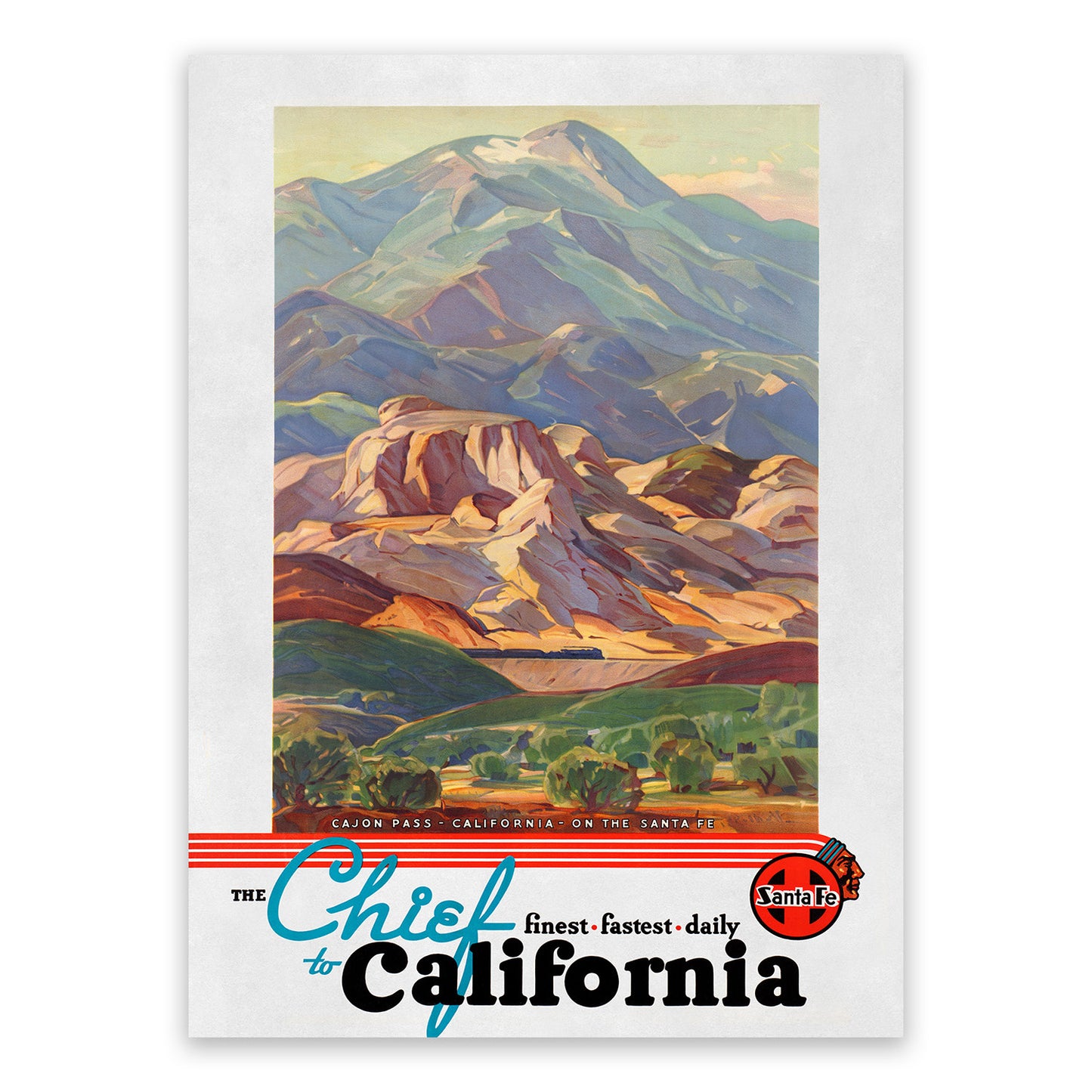 California Railway Travel Poster, Vintage Style 1900s Train Travel Advertisement Print