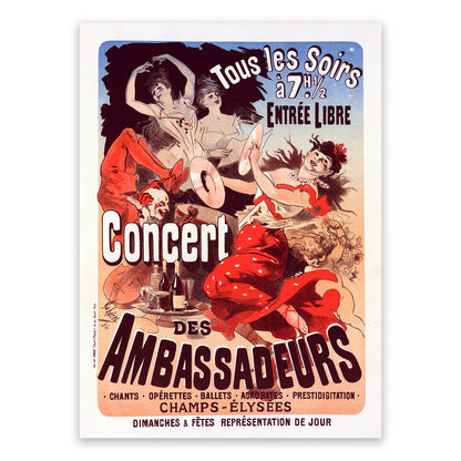 Concert Des Ambassadeurs French Musical Theater Advertisement Poster, Vintage Style Belle Epoque Jules Cheret Print