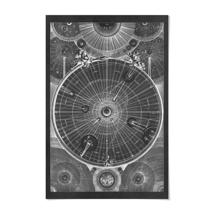 The image is a black and white illustration depicting a complex and intricate celestial map or diagram, with various celestial bodies and celestial objects represented in a detailed and detailed manner.