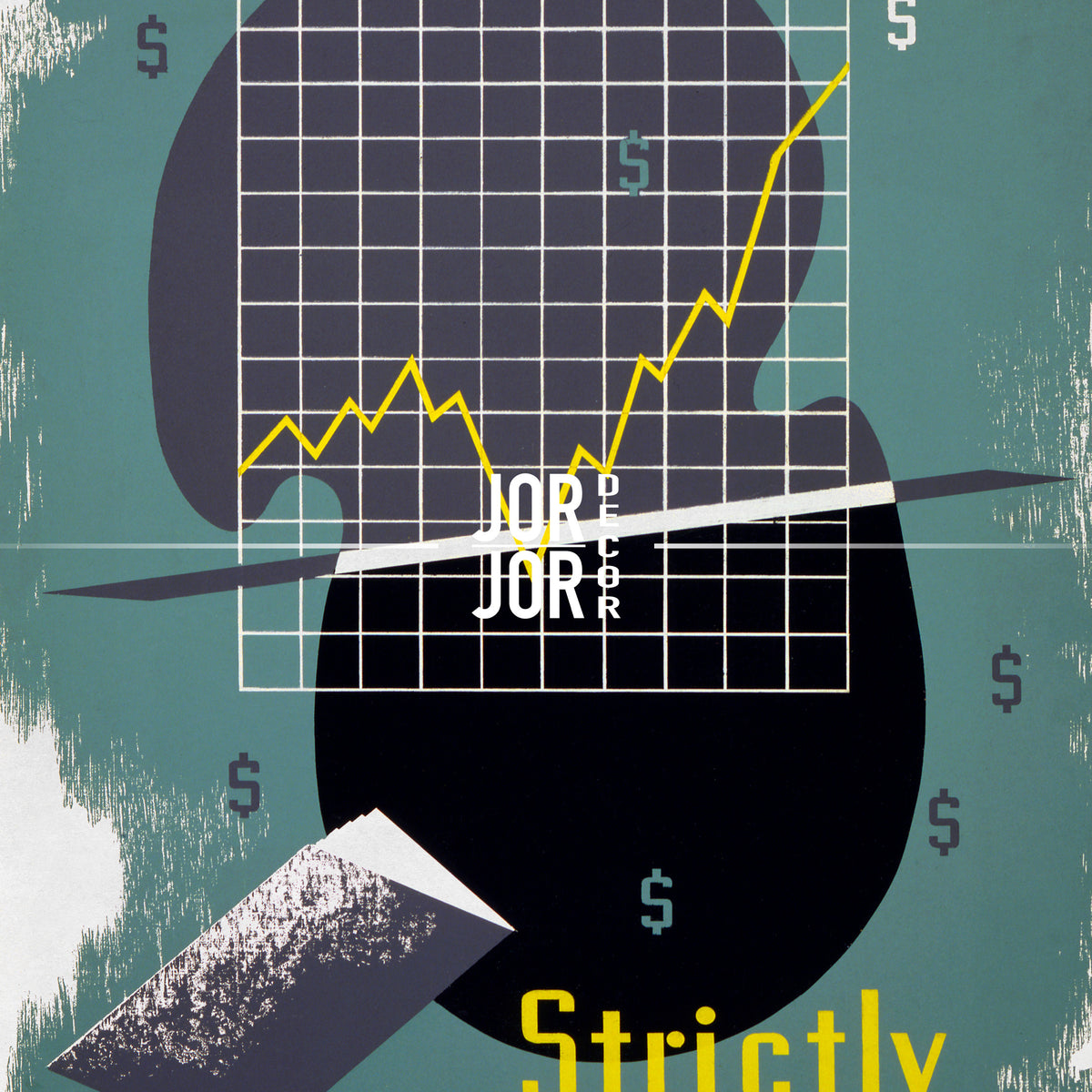 The image is a stylized graphic design featuring a grid-like pattern with a yellow line, a dollar sign, and various geometric shapes and symbols.