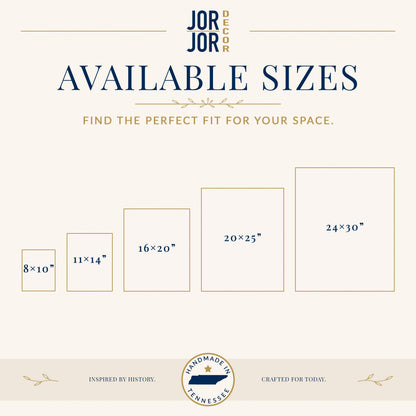 The image is a collage of various sizes of square frames, each with a different size and shape, arranged in a descending order from smallest to largest. The text above the image reads "AVAILABLE SIZES" and below it, "FIND THE PERFECT FIT FOR YOUR SPACE." The text at the bottom of the image says "INSPIRED BY HISTORY. CRAFTED FOR TODAY."