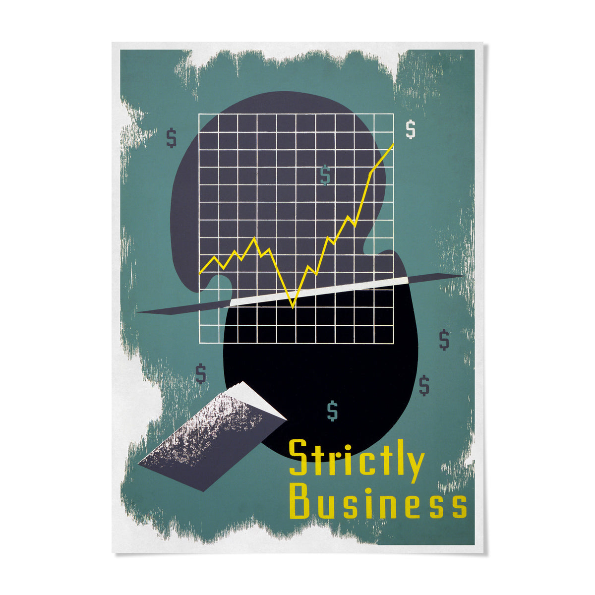 The image is a poster with a stylized graph and various financial elements, including dollar signs and dollar graphs, suggesting a focus on business and finance.