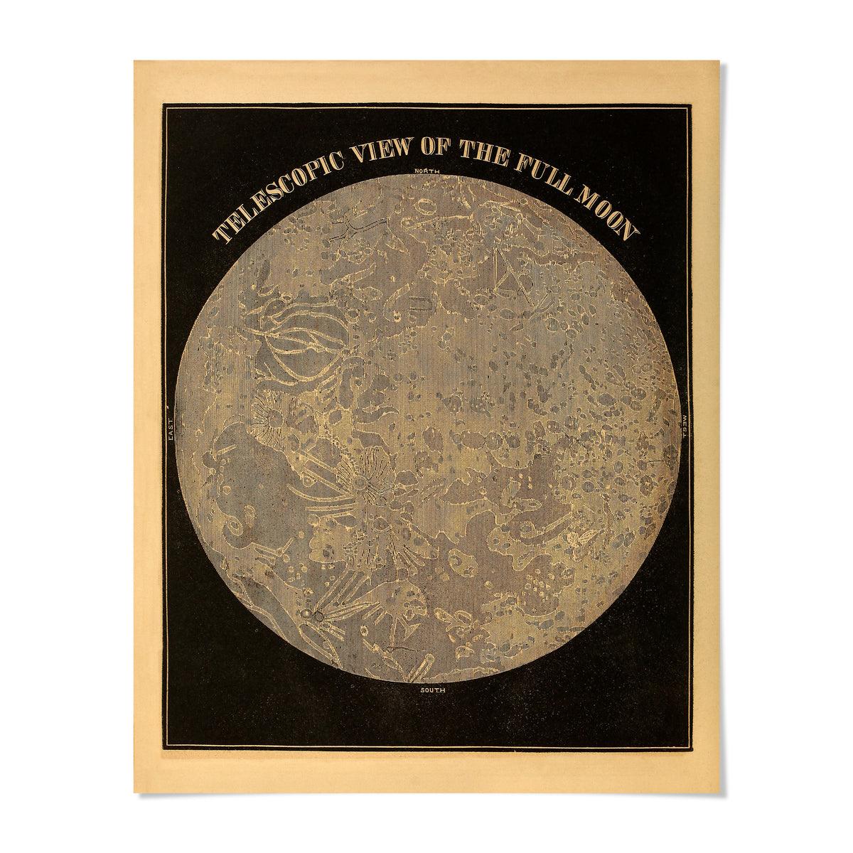 The image is a poster or artwork depicting a full moon, with the title "Telescopic View of the Full Moon" written above it.
