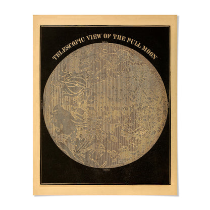 The image is a poster or artwork depicting a full moon, with the title "Telescopic View of the Full Moon" written above it.