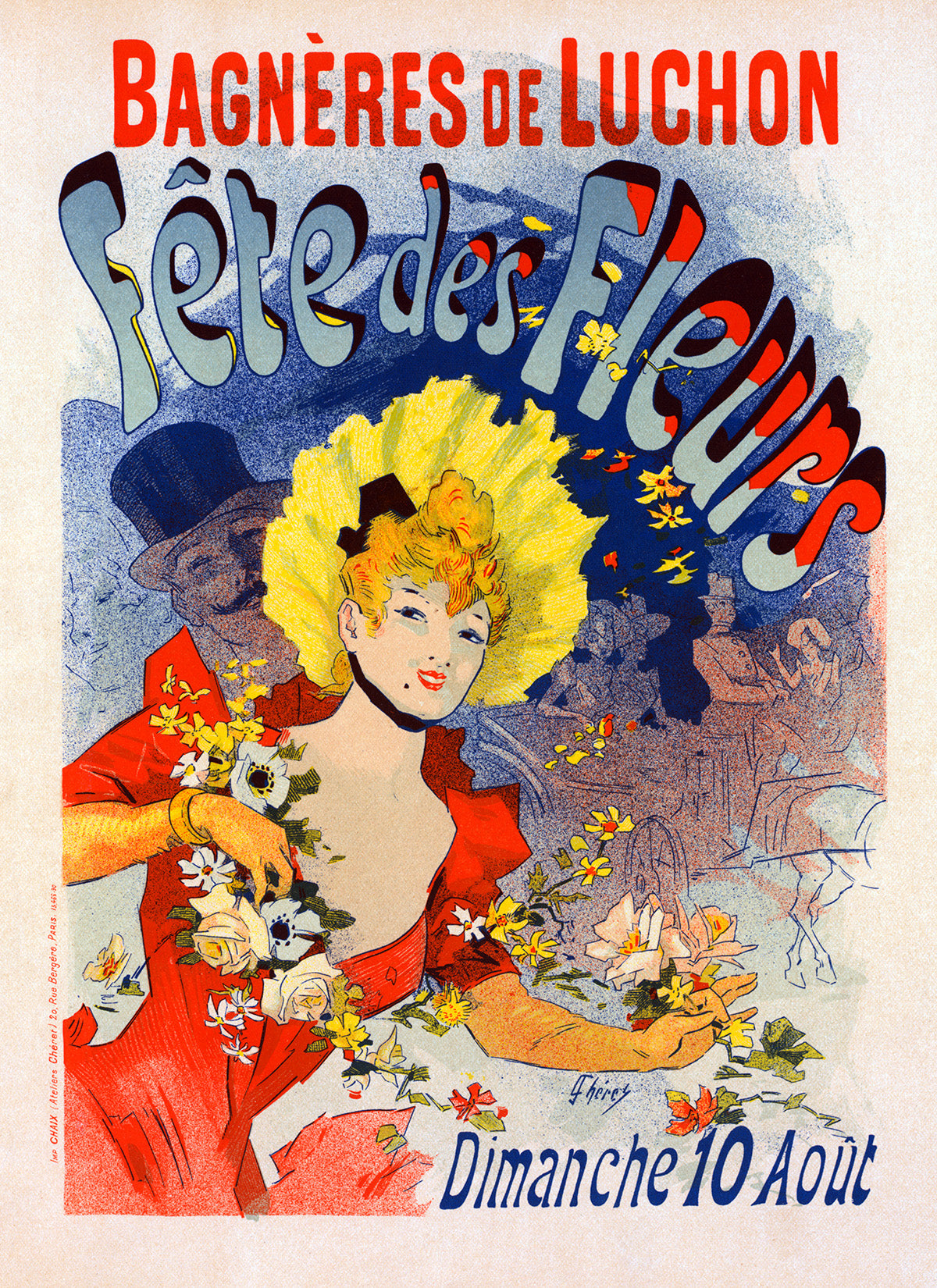 Fete des Fleurs French Flower Show Advertisement Poster, Vintage Style Belle Epoque Jules Cheret Print