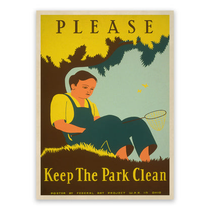 Keep Parks Clean WPA Federal Art Project Poster, Vintage Style 1930s Works Progress Administration Print