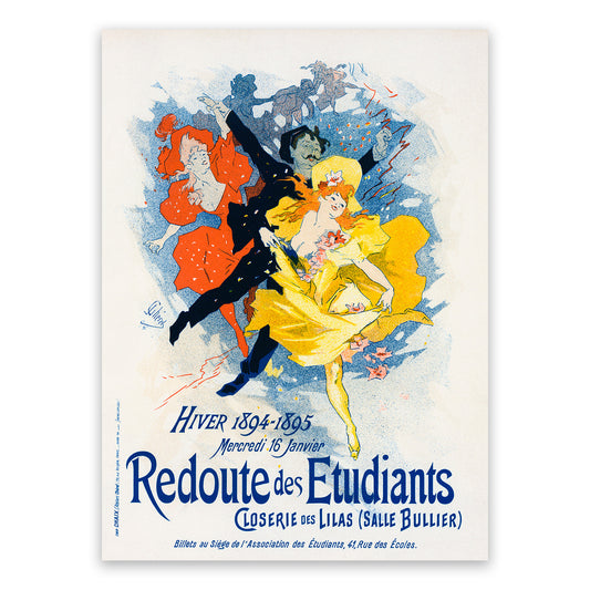 Redoute Des Etudiants French Dance Ball Advertisement Poster, Vintage Style Belle Epoque Jules Cheret Print