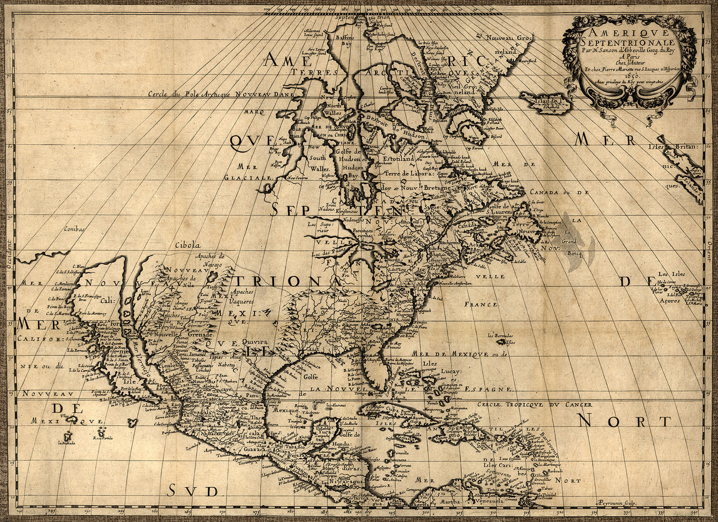 Antique North America Map Print 1650