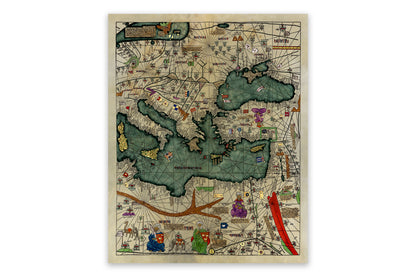 Catalan Atlas Medieval Eastern Europe Mediterranean Map Print