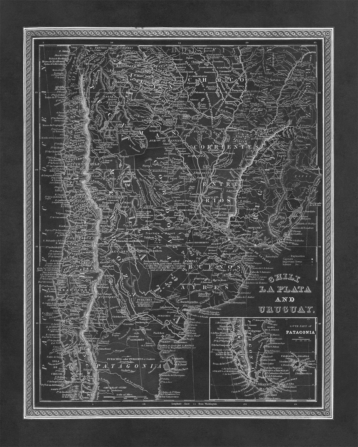 Map of Chile And Uruguay Print