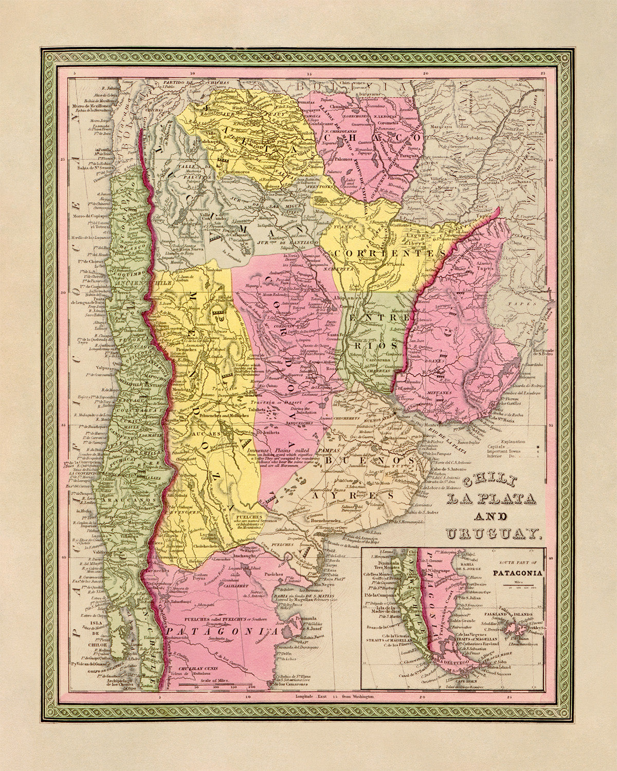 Map of Chile And Uruguay Print