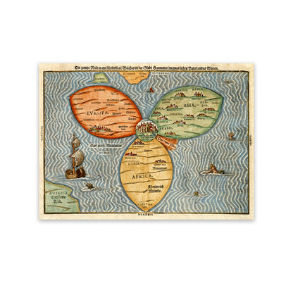 Old Cloverleaf World Map Print 1581