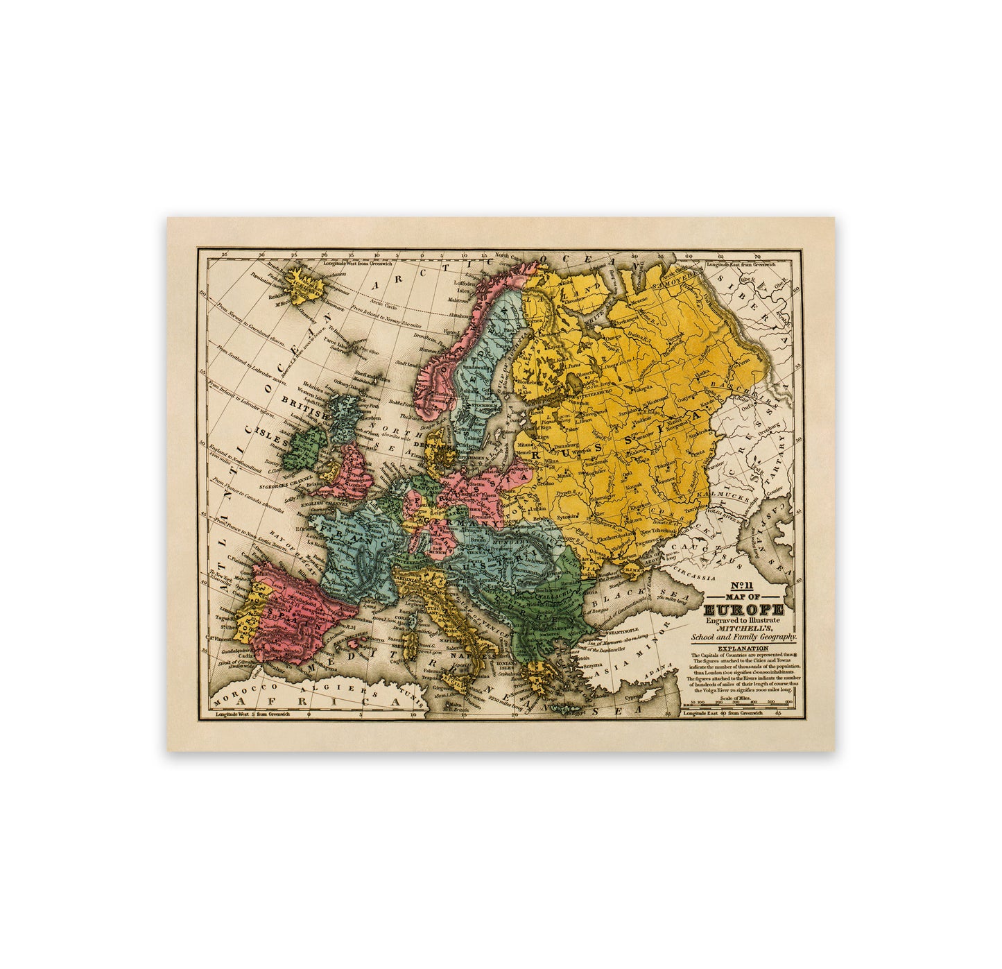 Old Map of Europe Print