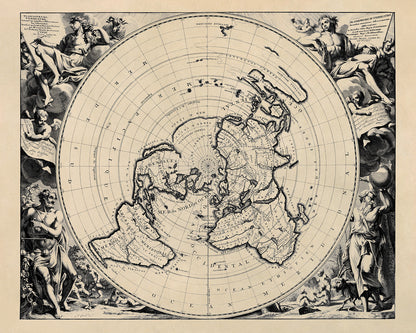 Old Flat Earth World Map Print 1713