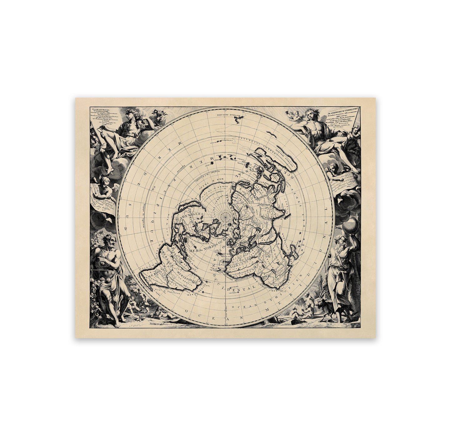 Old Flat Earth World Map Print 1713