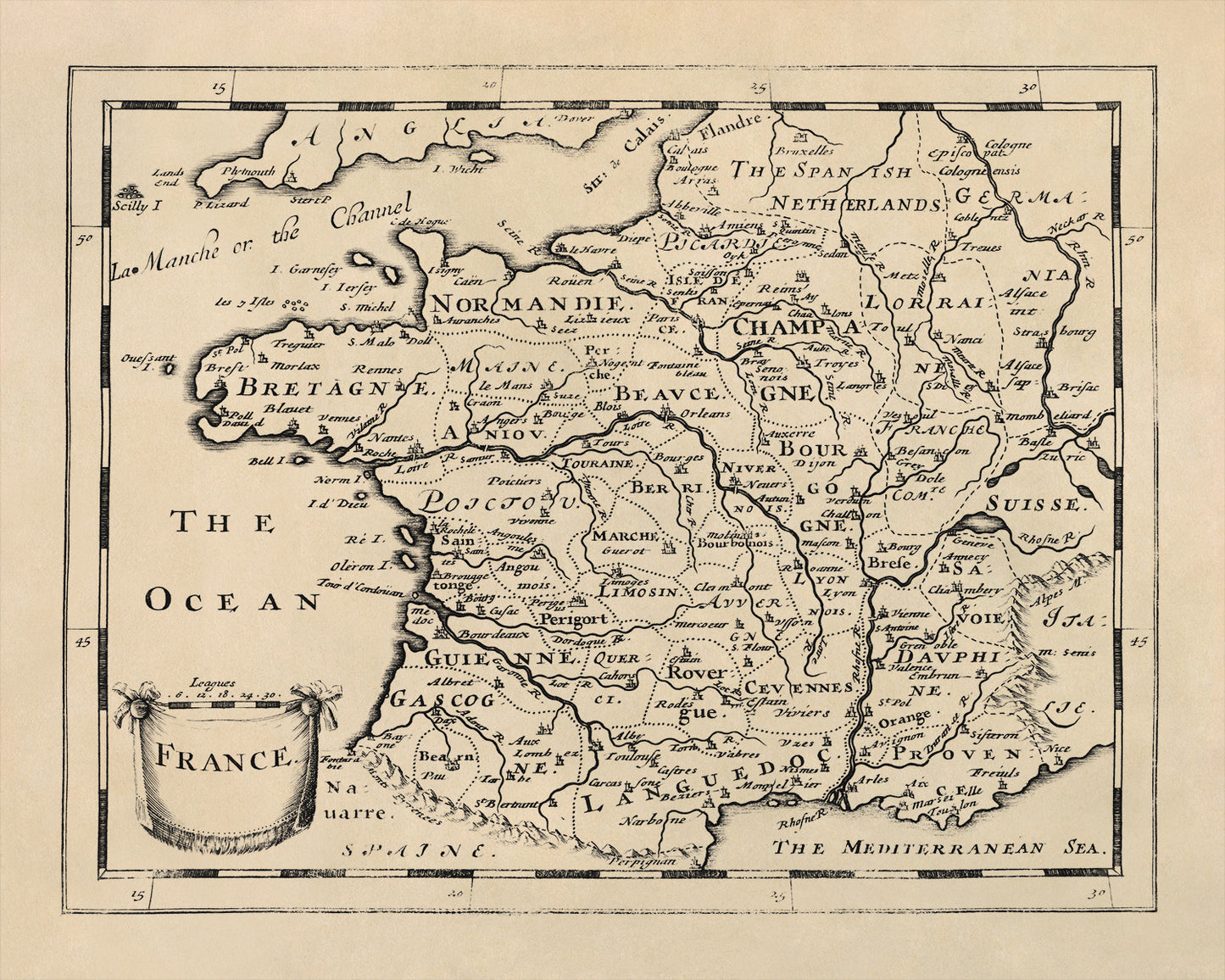 Old Map of France Print