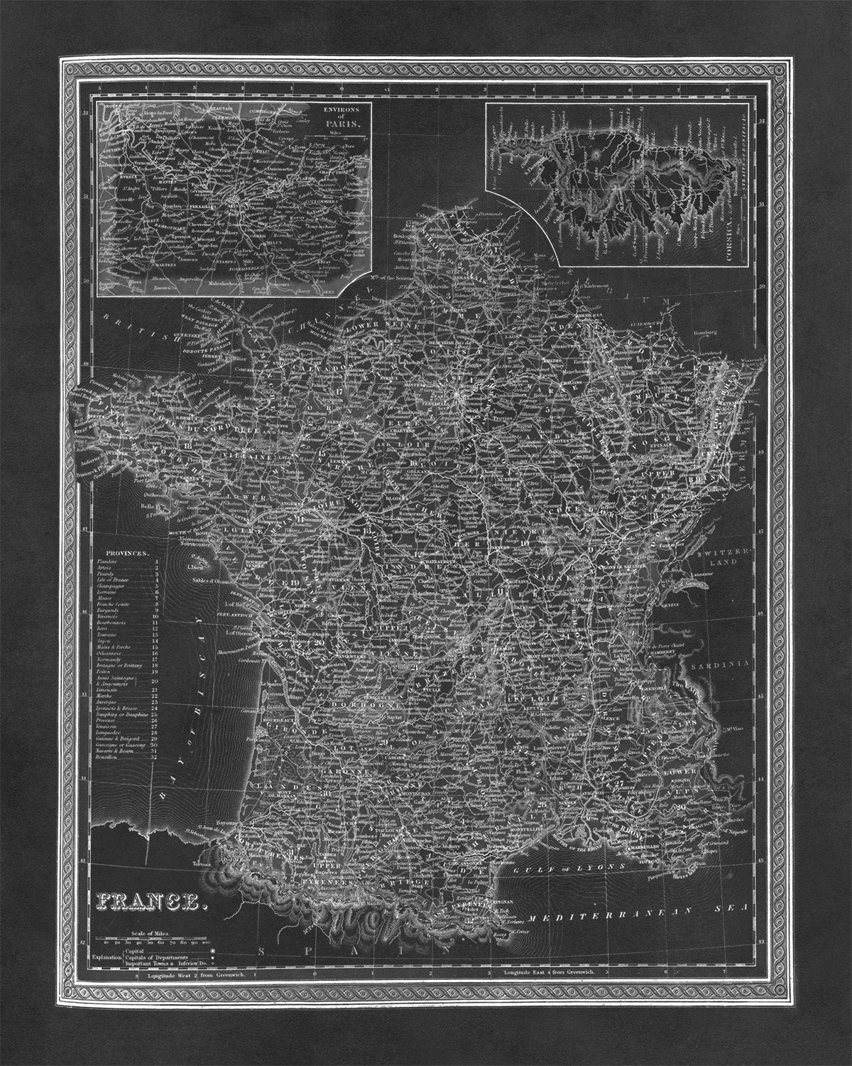 Old Map of France Print