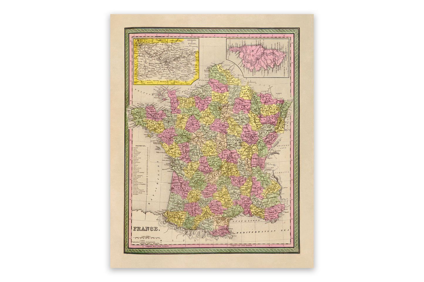 Old Map of France Print