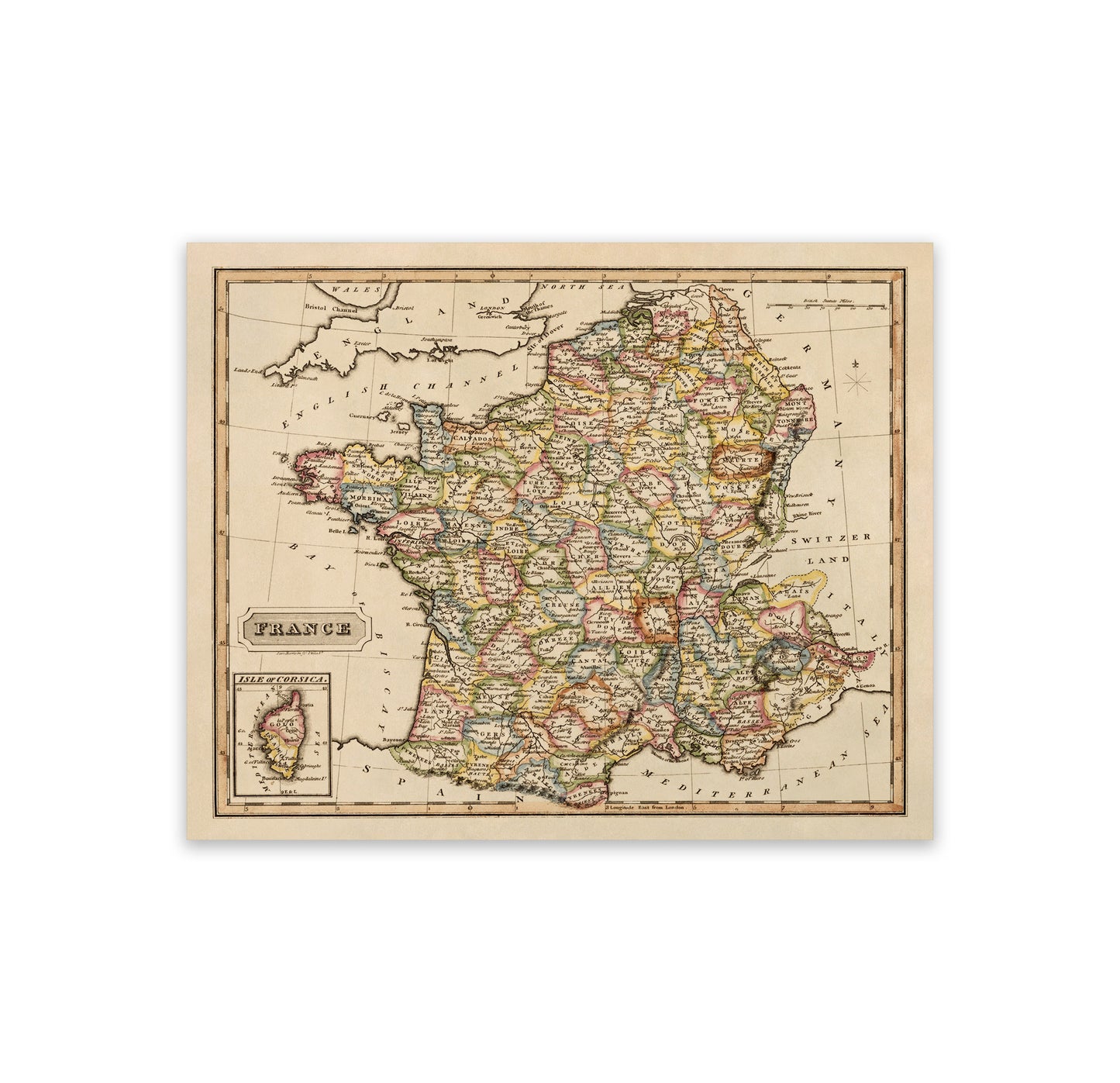 Old Map of France Print