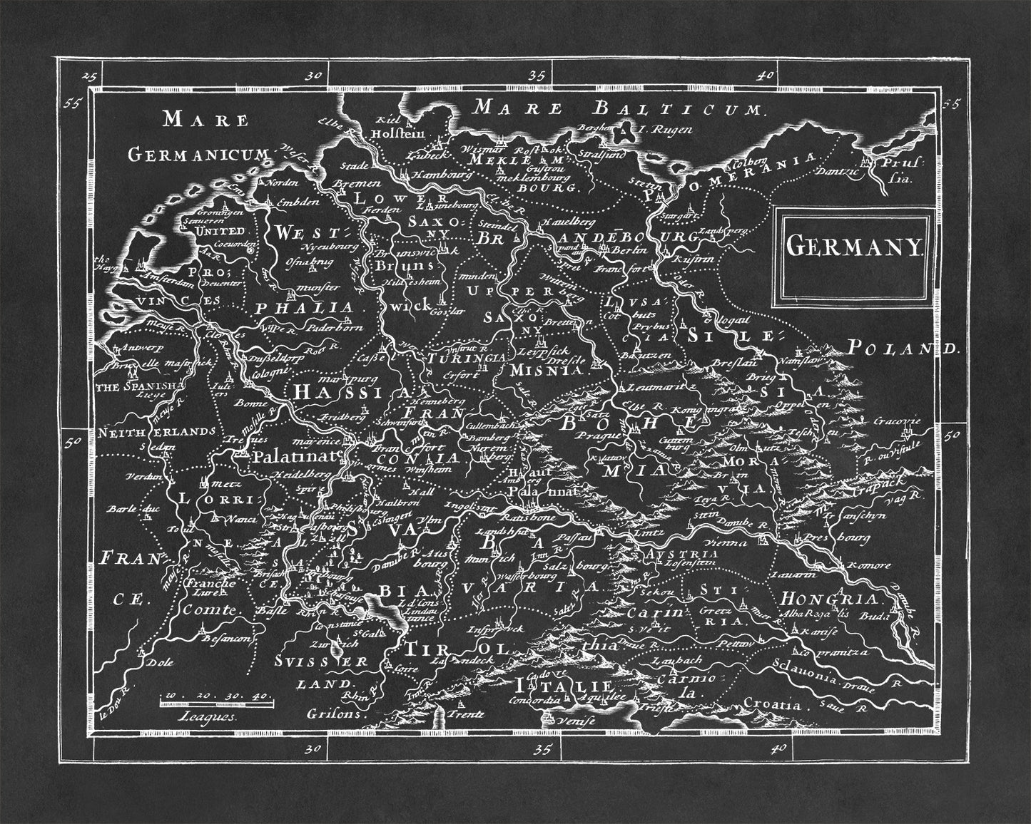 Old Map of Germany Print