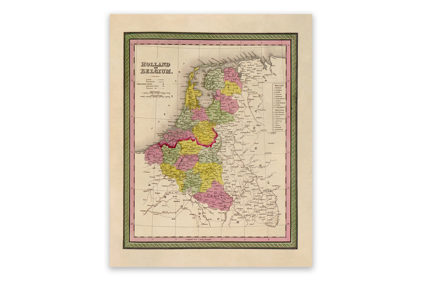 Old Map of Holland and Belgium Print