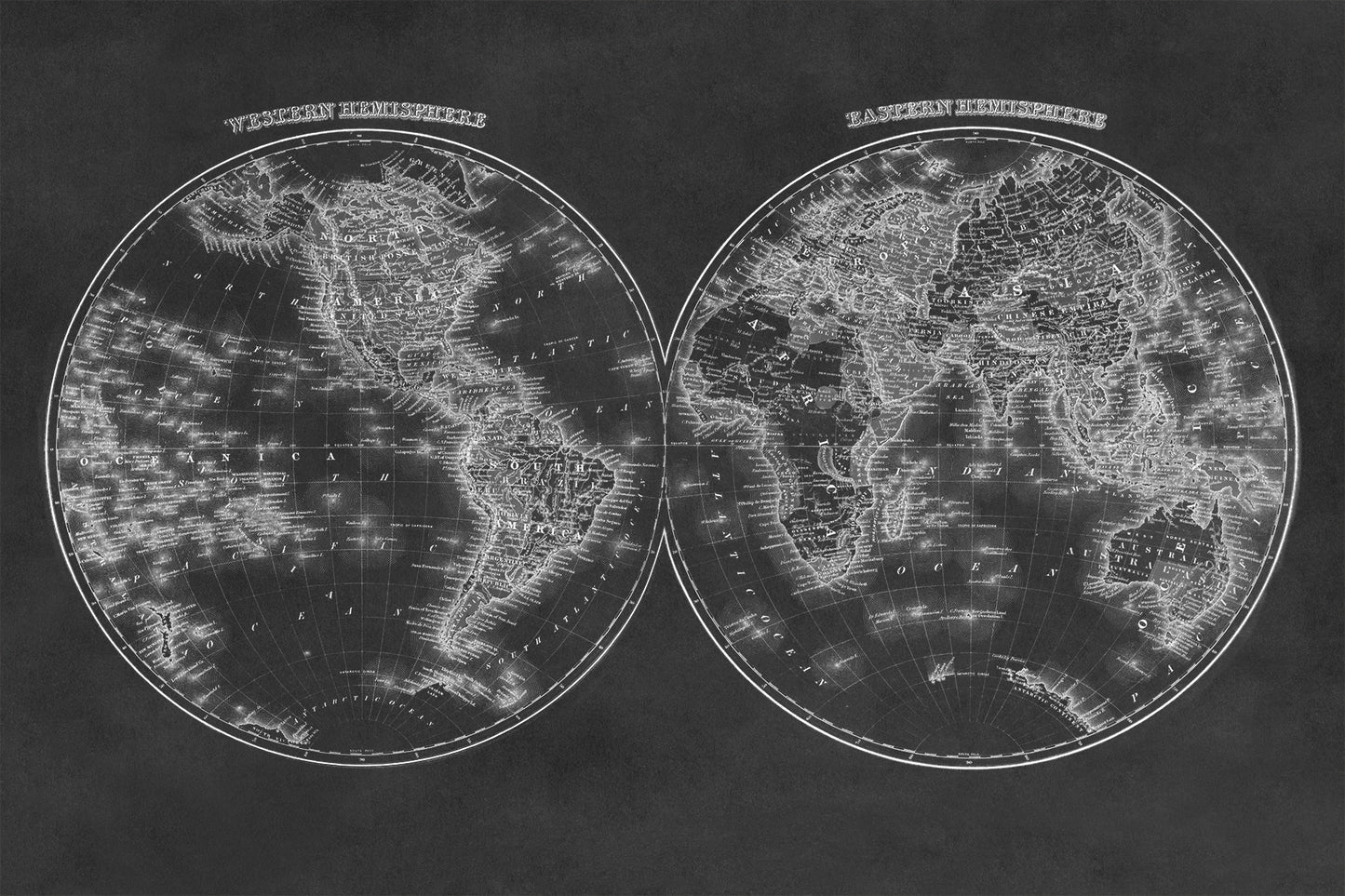 East and West Hemisphere World Map Print 1862