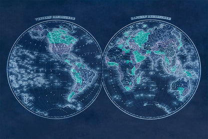 East and West Hemisphere World Map Print 1862