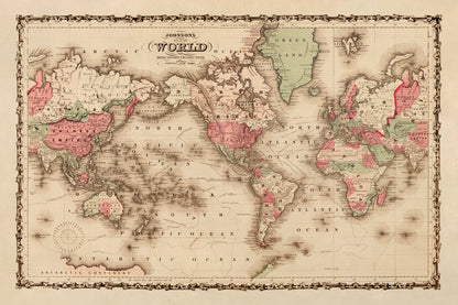 Old World Map Print 1862